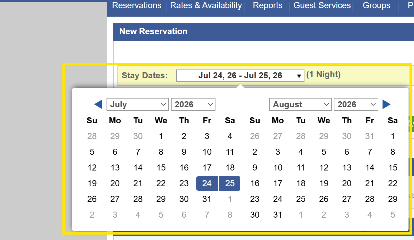New BE - calendar box in new eservation