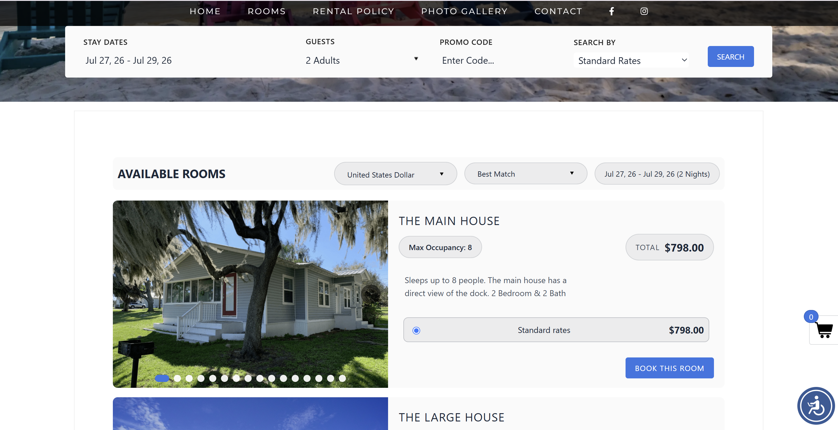 booking engine example lakeside cottages