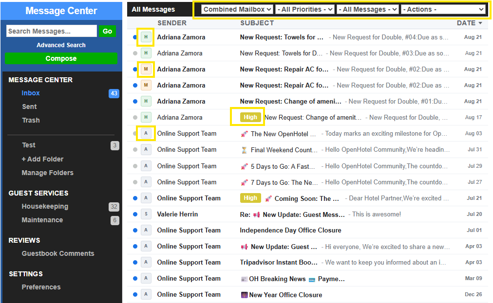message center inbox