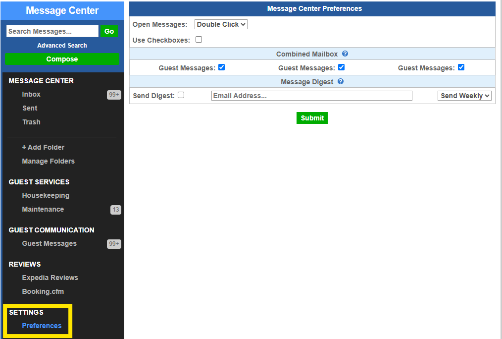 message center settings